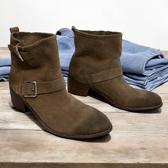 Donald Pliner‎ Leather Suede Rugged Engineer Moto Buckle Strap Ankle Boots 11 - Picture 1 of 7